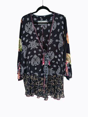 Vtg Nothing Matches Boho Kimono Tunic Top L XL Patchwork Floral Whimsigoth Boho